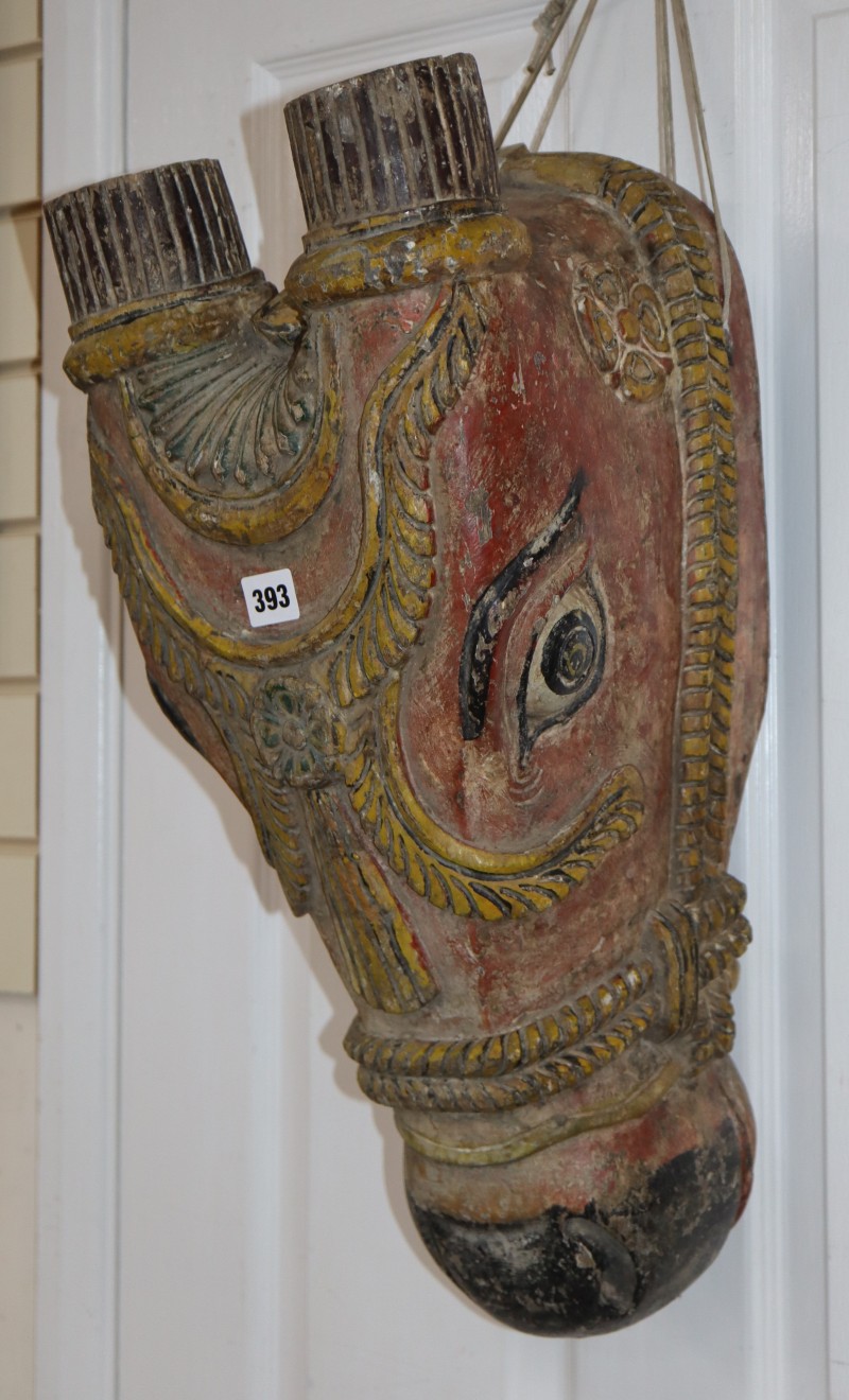 An Indian carved horses head